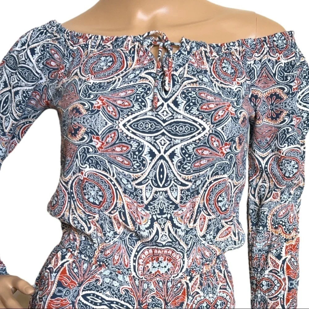 AEROPOSTALE Long Sleeve Ruffle Multi-Color Paisley Print Romper Women's Size XS‎